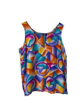 Color Fx Vintage Abstract 100% Silk Tank Top Blouse Size Med Colorful Retro Fun